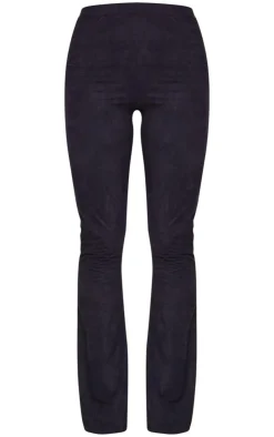 Best PrettyLittleThing Faux Suede Skinny Flared Pants Black