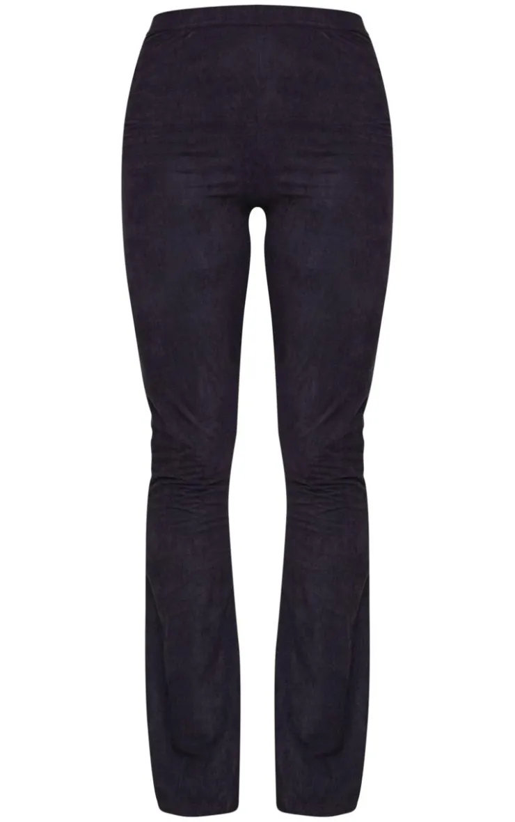 Best PrettyLittleThing Faux Suede Skinny Flared Pants Black
