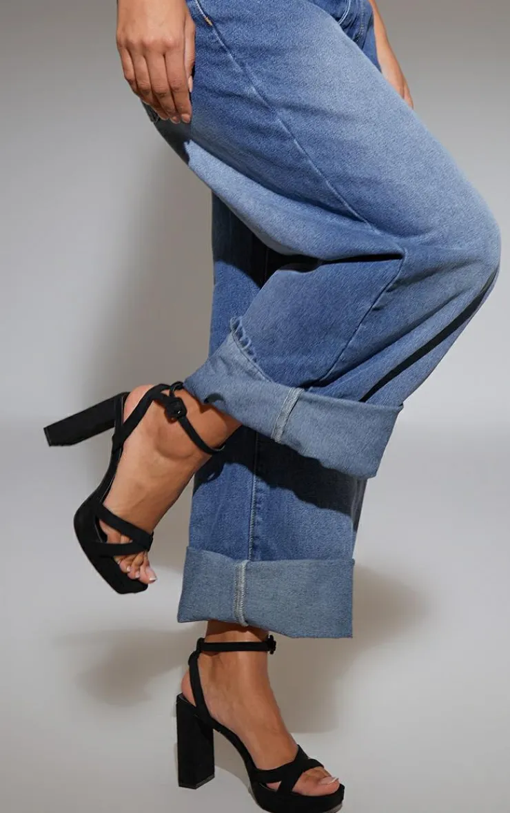 PrettyLittleThing Chunky Sandals*Faux Suede Square Toe Lace Up Flat Chunky Heeled Platforms