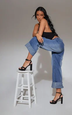 PrettyLittleThing Chunky Sandals*Faux Suede Square Toe Lace Up Flat Chunky Heeled Platforms