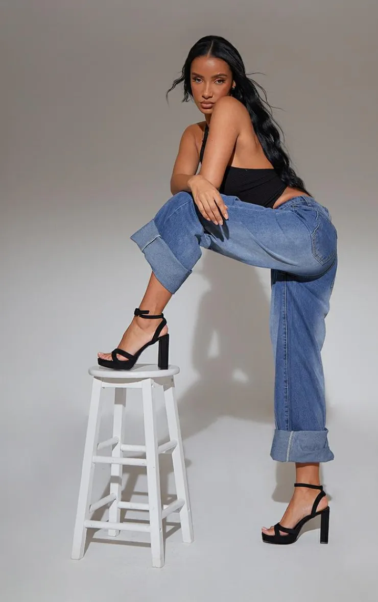 PrettyLittleThing Chunky Sandals*Faux Suede Square Toe Lace Up Flat Chunky Heeled Platforms