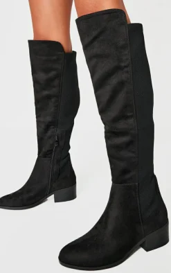 PrettyLittleThing Wide Fit Boots*Faux Suede Wide Fit Round Toe Block Heel Knee High Boots