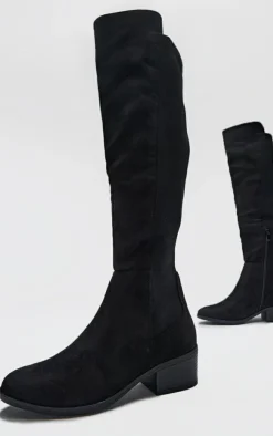 PrettyLittleThing Wide Fit Boots*Faux Suede Wide Fit Round Toe Block Heel Knee High Boots