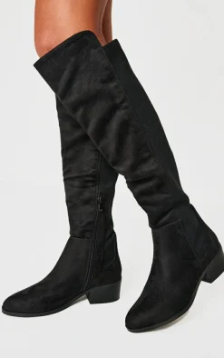 PrettyLittleThing Wide Fit Boots*Faux Suede Wide Fit Round Toe Block Heel Knee High Boots