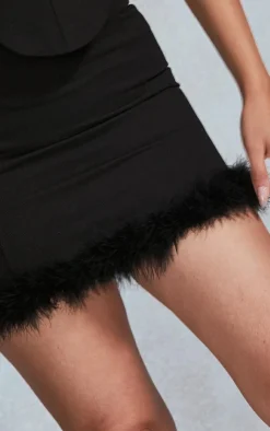 Best PrettyLittleThing Feather Trim Denim Mini Skirt Black