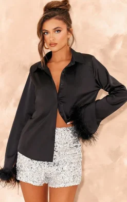 Feather Trim Shirt-PrettyLittleThing Hot