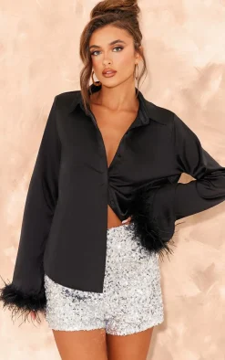Feather Trim Shirt-PrettyLittleThing Hot