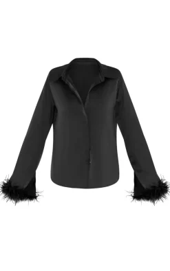 Feather Trim Shirt-PrettyLittleThing Hot