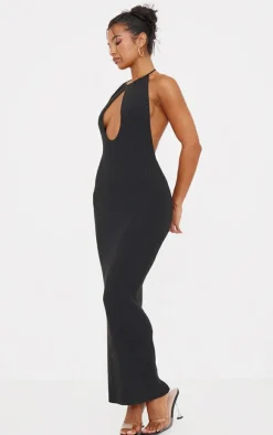 Fine Knit Halterneck Maxi Dress-PrettyLittleThing Outlet