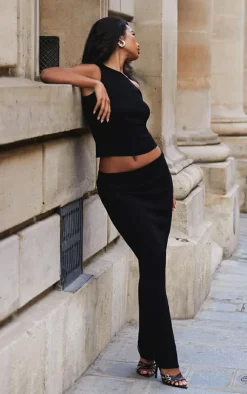 Best PrettyLittleThing Fine Knit Maxi Skirt Black