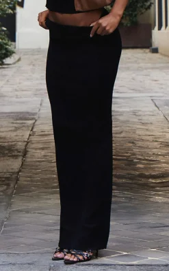 Best PrettyLittleThing Fine Knit Maxi Skirt Black