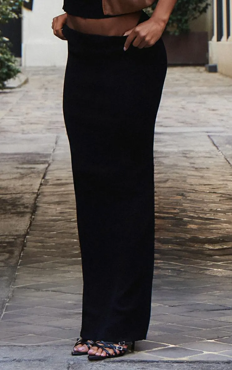 Best PrettyLittleThing Fine Knit Maxi Skirt Black