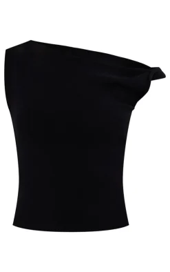 PrettyLittleThing Fine Knit Twist Neck Vest Top Black