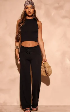Outlet PrettyLittleThing Fine Knit Wide Leg Drawstring Pants Black