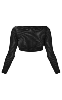 PrettyLittleThing Knitted Tops*Fine Ladder Knitted Long Sleeve Crop Top