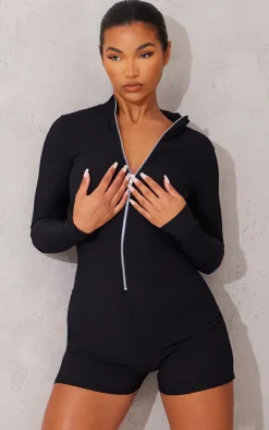 PrettyLittleThing Unitards*Fine Rib Zip Detail Unitard