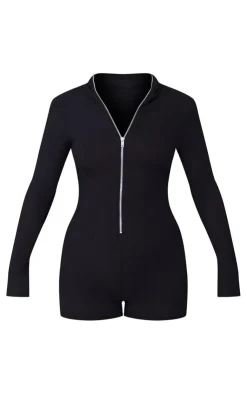PrettyLittleThing Unitards*Fine Rib Zip Detail Unitard