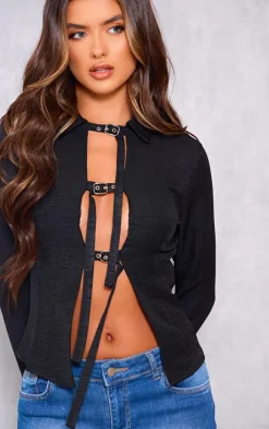PrettyLittleThing Shirts*Fitted Buckle Detail Shirt