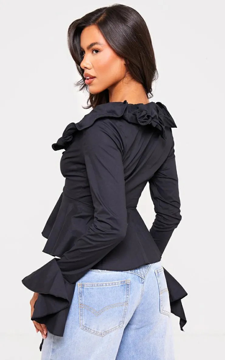 Flare Sleeve Ruffle Bust Shirt-PrettyLittleThing Best