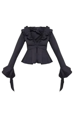 Flare Sleeve Ruffle Bust Shirt-PrettyLittleThing Best