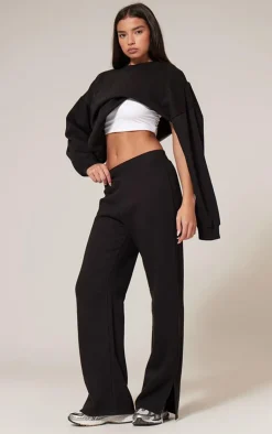 Best PrettyLittleThing Flared Split Hem Sweatpants Black