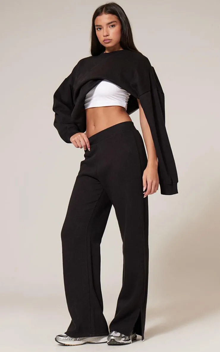 Best PrettyLittleThing Flared Split Hem Sweatpants Black