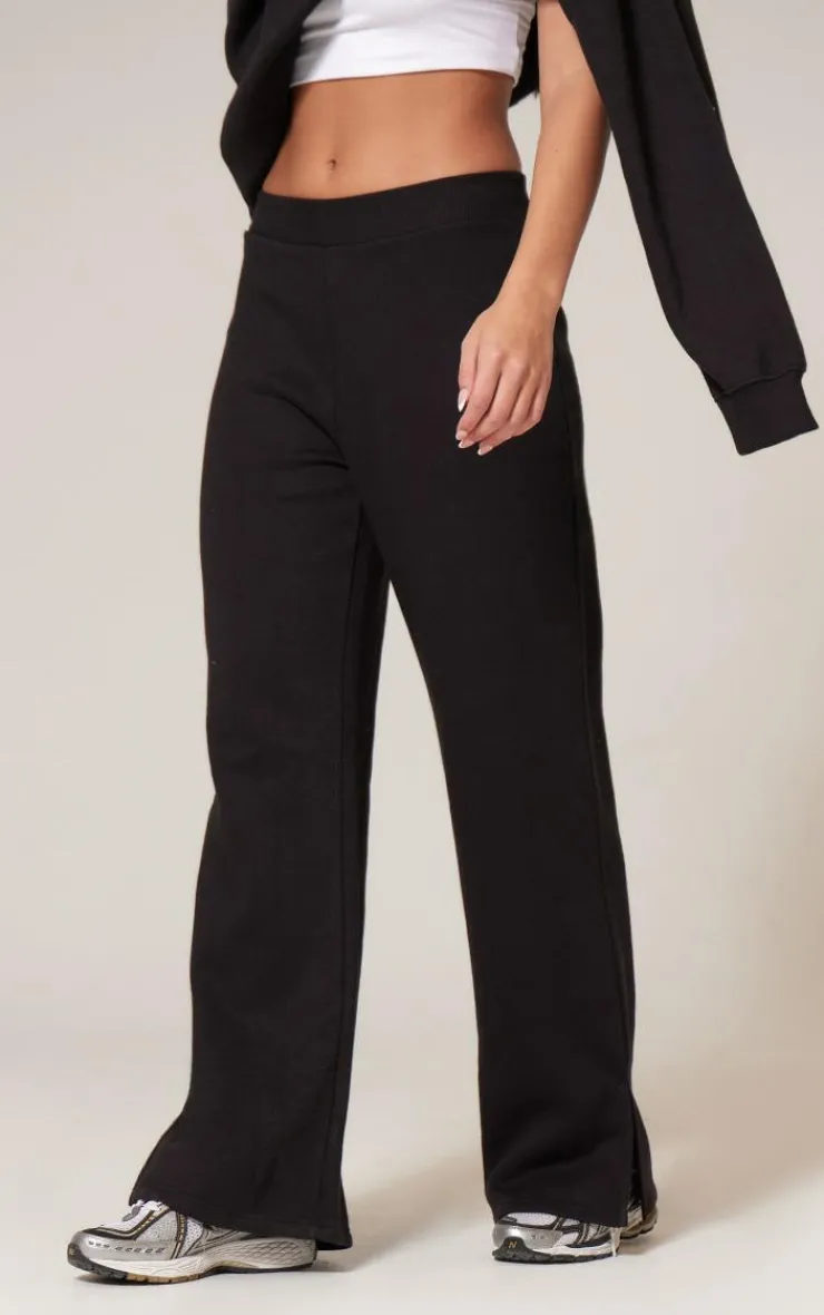 Best PrettyLittleThing Flared Split Hem Sweatpants Black