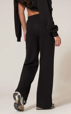 Best PrettyLittleThing Flared Split Hem Sweatpants Black