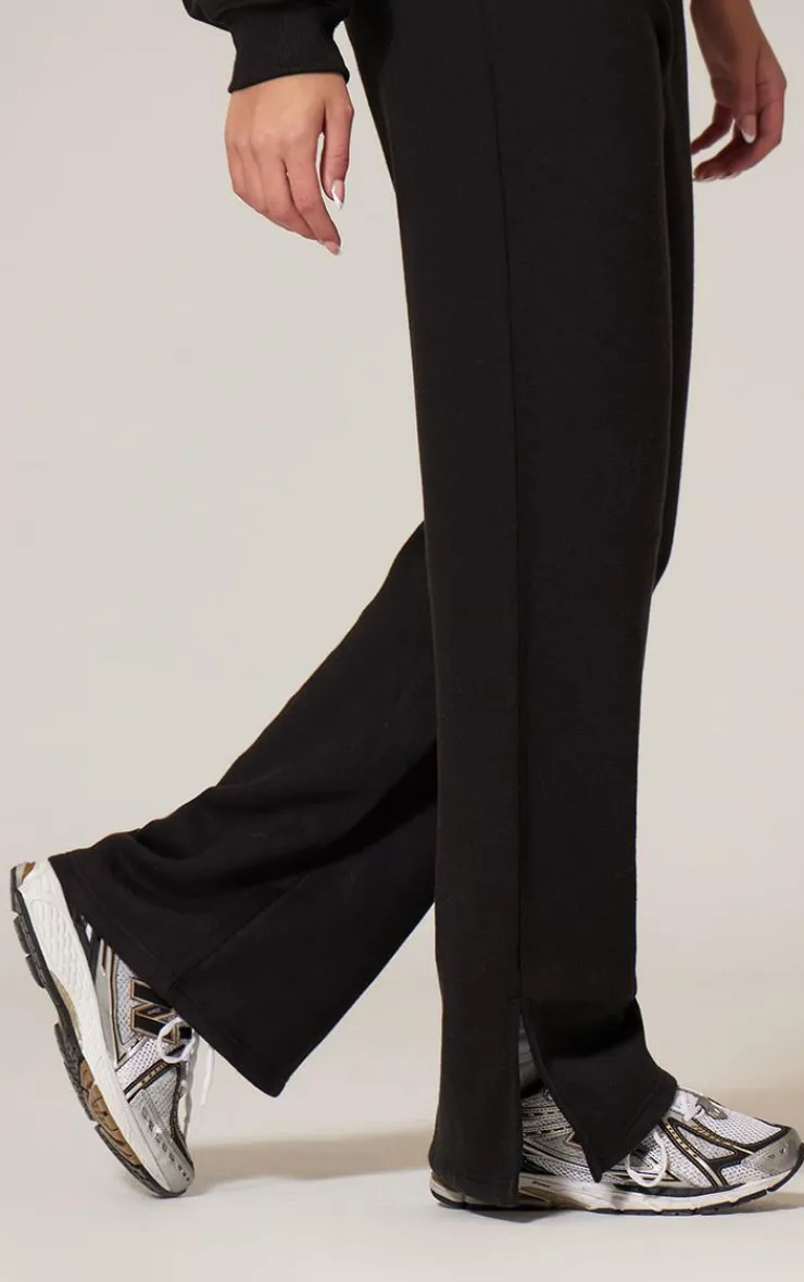 Best PrettyLittleThing Flared Split Hem Sweatpants Black