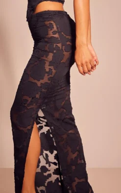 PrettyLittleThing Floral Applique Low Rise Maxi Skirt Black