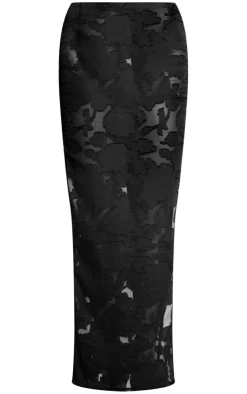 PrettyLittleThing Floral Applique Low Rise Maxi Skirt Black