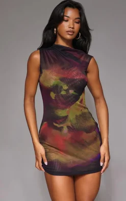 Floral Double Layer Printed Mesh Bodycon Dress-PrettyLittleThing Online