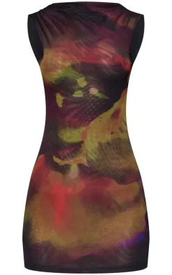 Floral Double Layer Printed Mesh Bodycon Dress-PrettyLittleThing Online