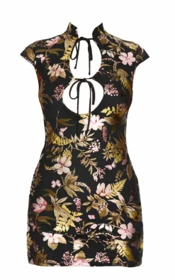 Floral Foil Printed Mesh Band Collar Bodycon Dress-PrettyLittleThing Best