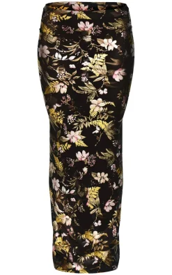 PrettyLittleThing Floral Foil Printed Mesh Maxi Skirt Black