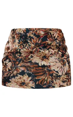 PrettyLittleThing Floral Jacquard Micro Mini Skirt Black