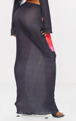 PrettyLittleThing Floral Print Maxi Skirt Black