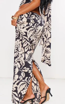 PrettyLittleThing Floral Satin Maxi Skirt Black