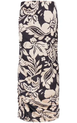 PrettyLittleThing Floral Satin Maxi Skirt Black