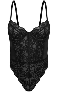 PrettyLittleThing Christmas Shop*Floral Scalloped Edge Lace Cut Out Bodysuit