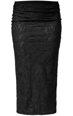Sale PrettyLittleThing Floral Sheer Burnout Midaxi Skirt Black