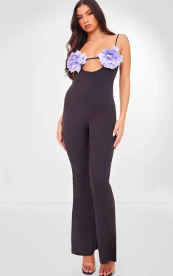 Flower Applique Woven Jumpsuit-PrettyLittleThing Online