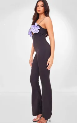 Flower Applique Woven Jumpsuit-PrettyLittleThing Online