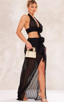 PrettyLittleThing Flower Detail Maxi Skirt Black