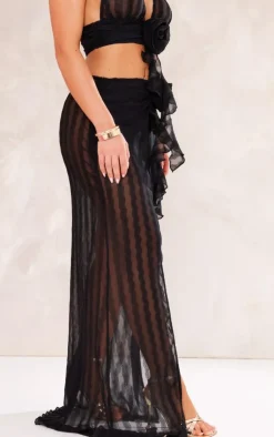 PrettyLittleThing Flower Detail Maxi Skirt Black