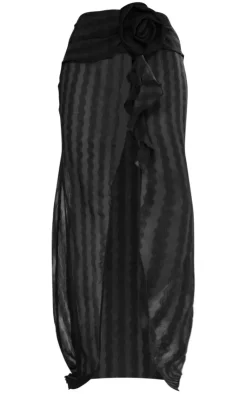 PrettyLittleThing Flower Detail Maxi Skirt Black