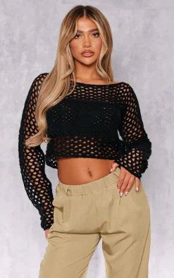 PrettyLittleThing Knitted Tops*Flower Embossed Crochet Oversized Top