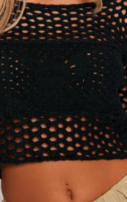 PrettyLittleThing Knitted Tops*Flower Embossed Crochet Oversized Top