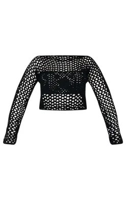 PrettyLittleThing Knitted Tops*Flower Embossed Crochet Oversized Top