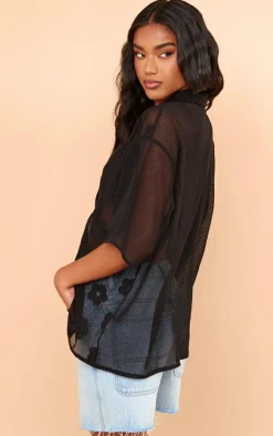 PrettyLittleThing Shirts*Flower Embroidered Oversized Fit Shirt
